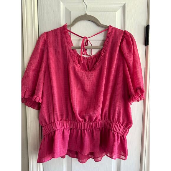 Ann Taylor Pink Ruffle Peplum Short Sleeve Top Blouse size XL - Picture 7 of 7